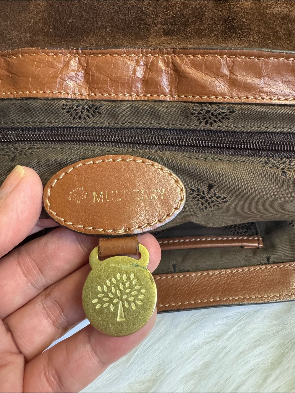 Brown Leather Satchel with Gold Hardware - Picture 13 of 16